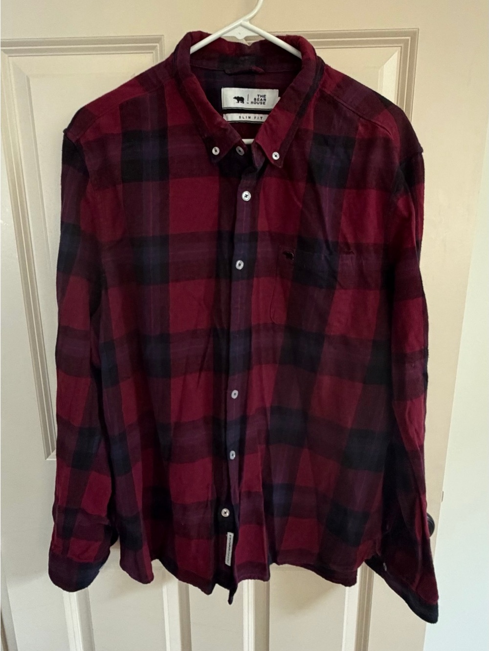 THE BEAR HOUSE XXL Slim Fit Red Black Plaid Flannel Shirt